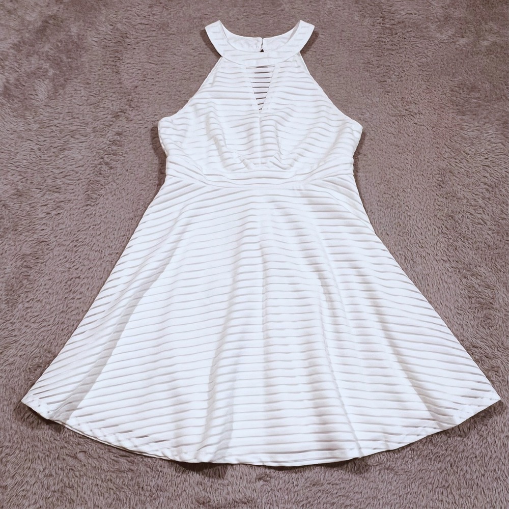 Altar'd State Halter Skater Dress Women's M White Textured Striped Mini Party